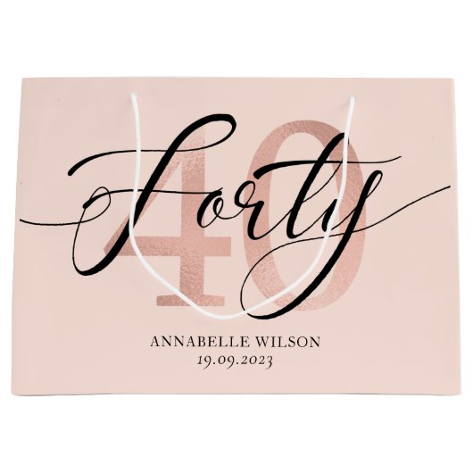 Roos Gold Foil 40th Birthday Large Gift Bag Groot Cadeauzakje (Voorkant)