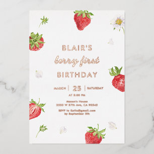 Roos Gold Foil aardbei Berry First Birthday Folie Uitnodiging