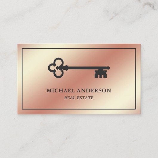 Roos Gold Foil Antiek Sleutel Onroerend goed Visitekaartje (Voorkant)