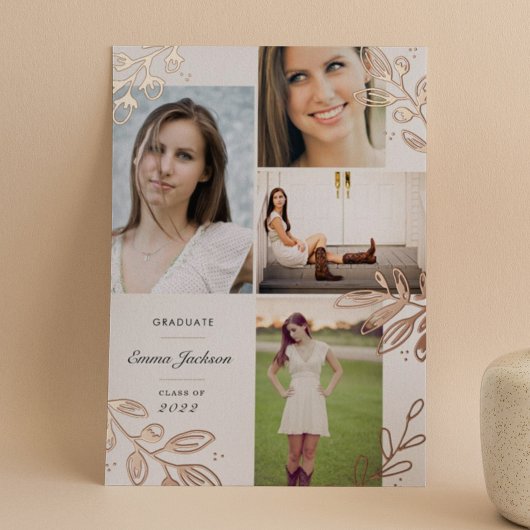 Roos Gold Foil blaast Afstudeerder Foto aankondigi Folie Uitnodiging