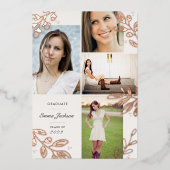 Roos Gold Foil blaast Afstudeerder Foto aankondigi Folie Uitnodiging (Voorkant)