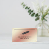 Roos Gold Foil Black Feather  Quill Pen Visitekaartje (Staand voorkant)