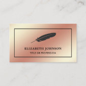 Roos Gold Foil Black Feather  Quill Pen Visitekaartje (Voorkant)