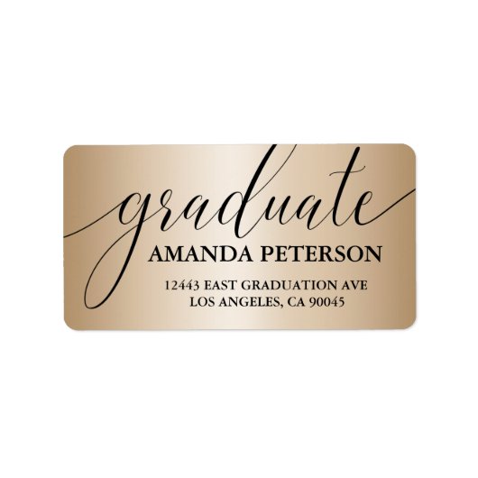 Roos Gold Foil Black Luxury Typografie Afstuderen Etiket (Voorkant)