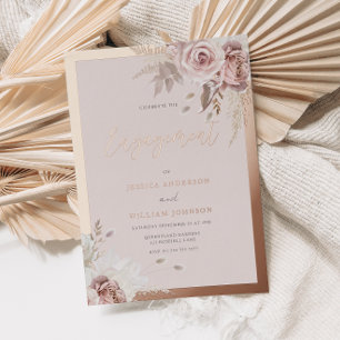 Roos Gold Foil Blush Floral Engagement Party Folie Uitnodiging