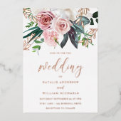 Roos Gold Foil & Blush Flowers Weddenschap Folie Uitnodiging (Voorkant)