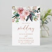 Roos Gold Foil & Blush Flowers Weddenschap Folie Uitnodiging (Staand Voorkant)