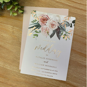 Roos Gold Foil & Blush Flowers Weddenschap Folie Uitnodiging