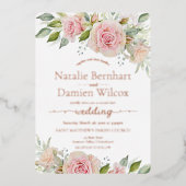 Roos Gold Foil Blush Pink Floral Weddenschap Folie Uitnodiging (Voorkant)
