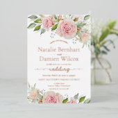 Roos Gold Foil Blush Pink Floral Weddenschap Folie Uitnodiging (Staand Voorkant)
