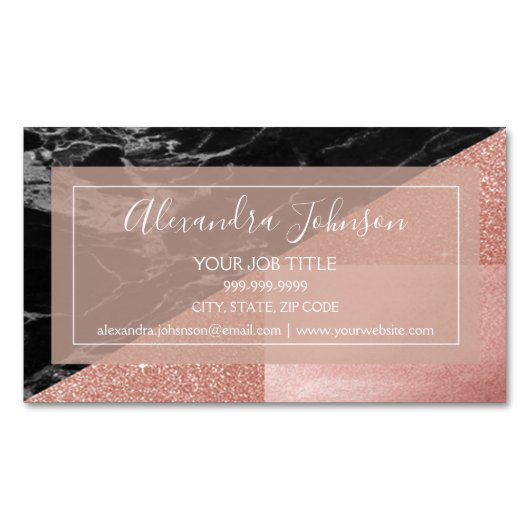 Roos Gold Foil | Blush roze en Black Geometric Magnetisch Visitekaartje (Voorkant)