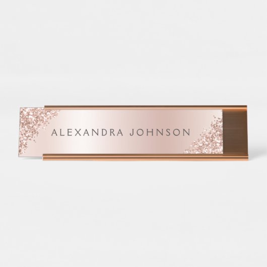 Roos Gold Foil | Blush roze Folie Moderne Bureau Naambordje (Voorkant)