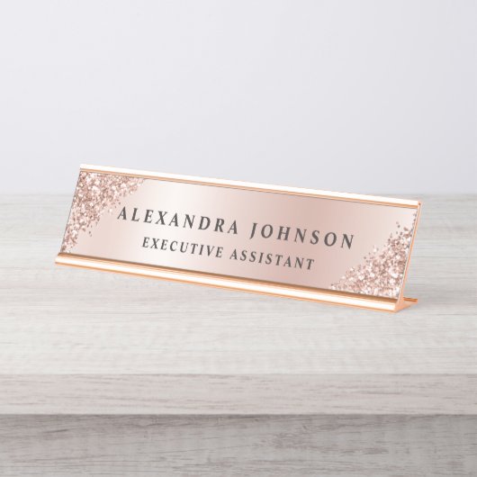 Roos Gold Foil | Blush roze Folie Moderne Bureau Naambordje (Voorkant)