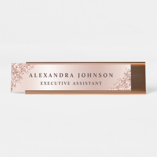 Roos Gold Foil | Blush roze Folie Moderne Bureau Naambordje (Voorkant)