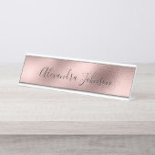 Roos Gold Foil | Blush roze Folie Moderne Bureau Naambordje (Voorkant)