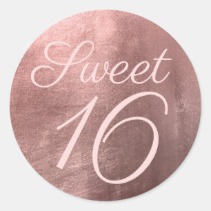 Roos Gold Foil Blush Sweet Sixteen Ronde Sticker