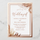 Roos Gold Foil Bohemian Boho Leaves Wedding Folie Uitnodiging (Voorkant)