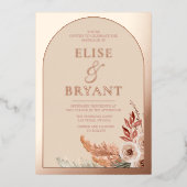 Roos Gold Foil Boho Floral Blush Wedding Folie Uitnodiging (Voorkant)