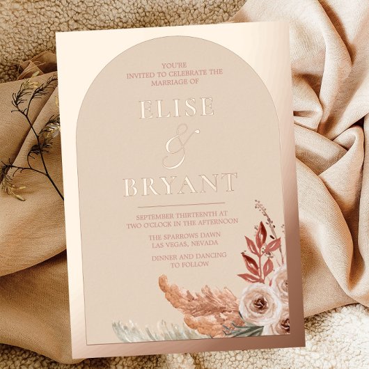 Roos Gold Foil Boho Floral Blush Wedding Folie Uitnodiging