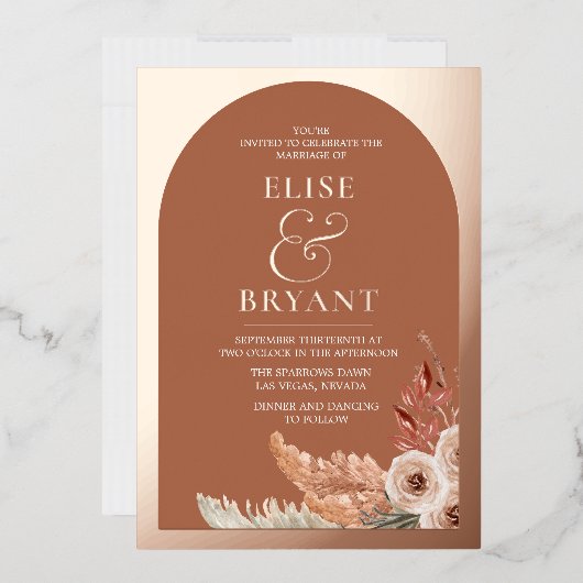 Roos Gold Foil Boho Floral Summer Wedding Folie Uitnodiging (Envelop)