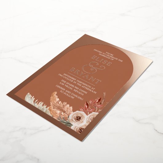 Roos Gold Foil Boho Floral Summer Wedding Folie Uitnodiging (Gedraaid)