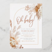 Roos Gold Foil | Boho Pampas Arch Baby shower Folie Uitnodiging (Voorkant)