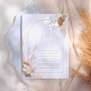 Roos Gold Foil   Boho Pampas Arch Baby shower Folie Uitnodiging