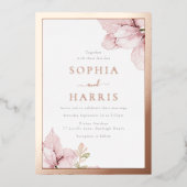 Roos Gold Foil Border Blush Floral Wedding Folie Uitnodiging (Voorkant)