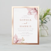 Roos Gold Foil Border Blush Floral Wedding Folie Uitnodiging (Staand Voorkant)