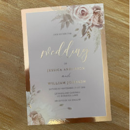 Roos Gold Foil Border Blush Floral Wedding Folie Uitnodiging