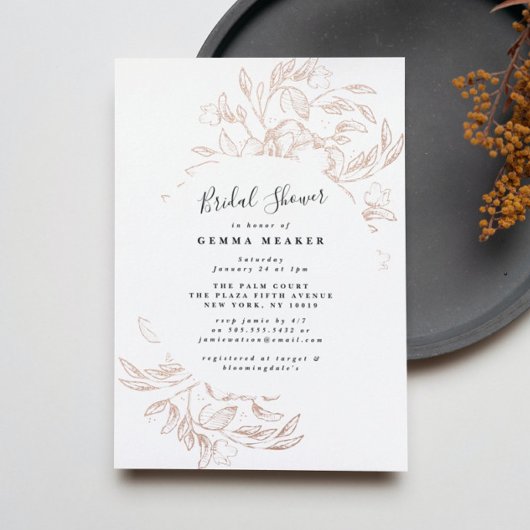 Roos Gold Foil Botanisch Vrijgezellenfeest Invite Folie Uitnodiging