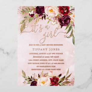 ROOS GOLD FOIL Bourgondië Blush Bloemen Baby showe Folie Uitnodiging