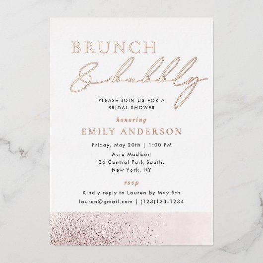 Roos Gold Foil Bridal Brunch en Bubble Folie Uitnodiging (Voorkant)