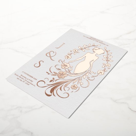 Roos Gold Foil bruid bruiloft Folie Uitnodiging (Gedraaid)