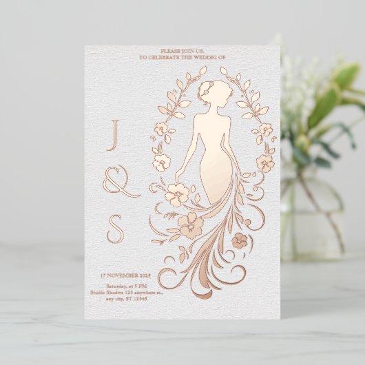 Roos Gold Foil bruid bruiloft Folie Uitnodiging (Staand Voorkant)