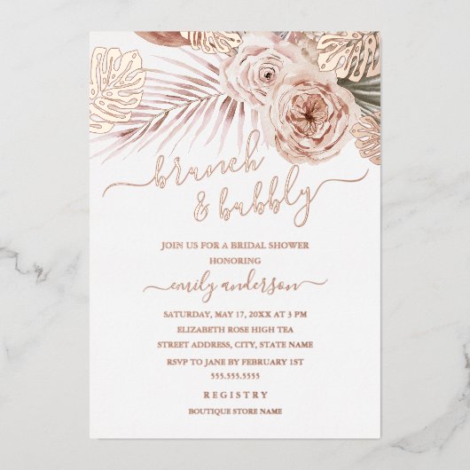 ROOS GOLD FOIL Brunch en eventueel Vrijgezellenfee Folie Uitnodiging (Voorkant)