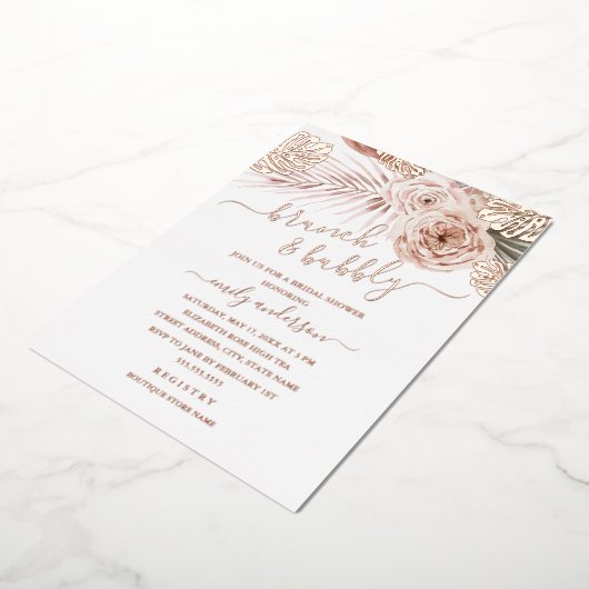 ROOS GOLD FOIL Brunch en eventueel Vrijgezellenfee Folie Uitnodiging (Gedraaid)