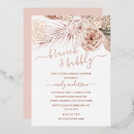 ROOS GOLD FOIL Brunch en eventueel Vrijgezellenfee Folie Uitnodiging (Voorkant / Achterkant)