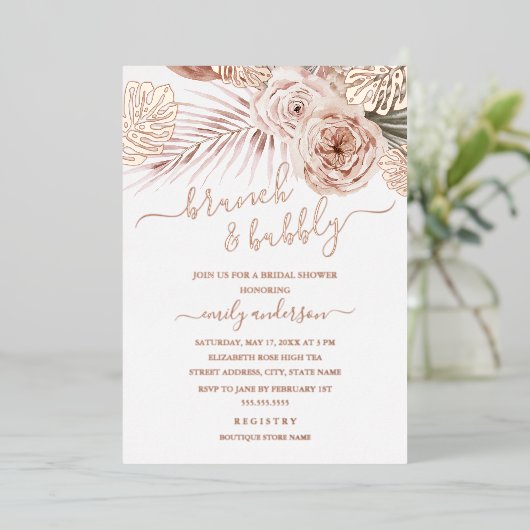 ROOS GOLD FOIL Brunch en eventueel Vrijgezellenfee Folie Uitnodiging (Staand Voorkant)