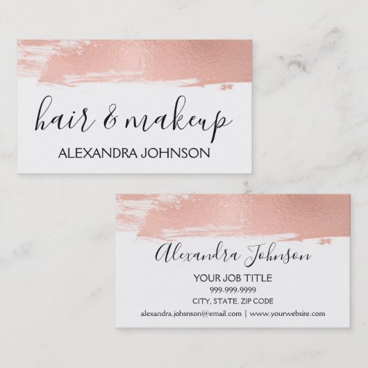 Roos Gold Foil Brush Stroke Hair and Makeup Visitekaartje (Voorkant / Achterkant)