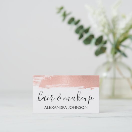 Roos Gold Foil Brush Stroke Hair and Makeup Visitekaartje (Staand voorkant)