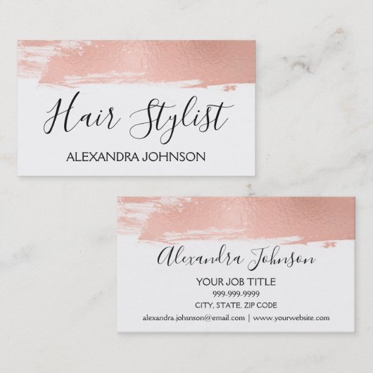 Roos Gold Foil Brush Stroke Hair Stylist Visitekaartje (Voorkant / Achterkant)