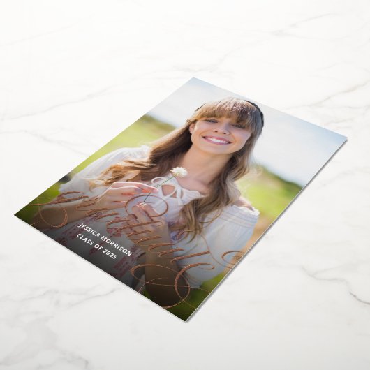 Roos Gold Foil Calligrafie Fotografie GraduPartij Folie Uitnodiging (Gedraaid)