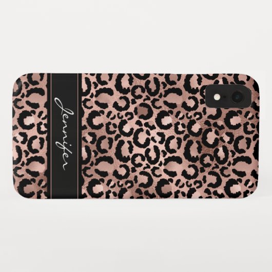 Roos Gold Foil Cheetah Pattern - Persoonlijke naam Case-Mate iPhone Case (Achterkant (horizontaal))