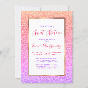 Roos Gold Foil Colorful Sweet 16 Birthday Party Kaart