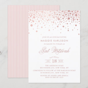 Roos Gold Foil Confetti Bat Mitswa Uitnodiging