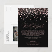 Roos Gold Foil Confetti Black Weddenschap Elopemen Aankondigingskaart (Voorkant / Achterkant)