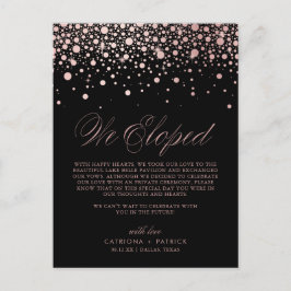 Roos Gold Foil Confetti Black Weddenschap Elopemen Aankondigingskaart