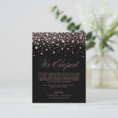 Roos Gold Foil Confetti Black Weddenschap Elopemen Aankondigingskaart (Staand voorkant)