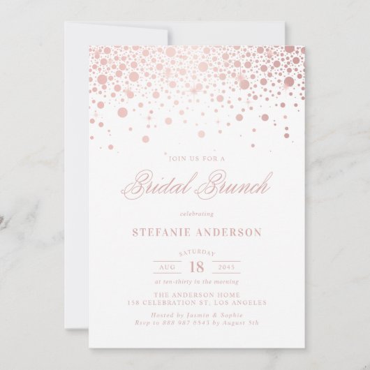 Roos Gold Foil Confetti Bridal Brunch Uitnodiging (Voorkant)